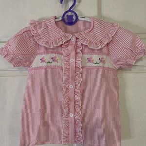 NEW Easter pink seersucker short set with bunnies appliqué 5/6